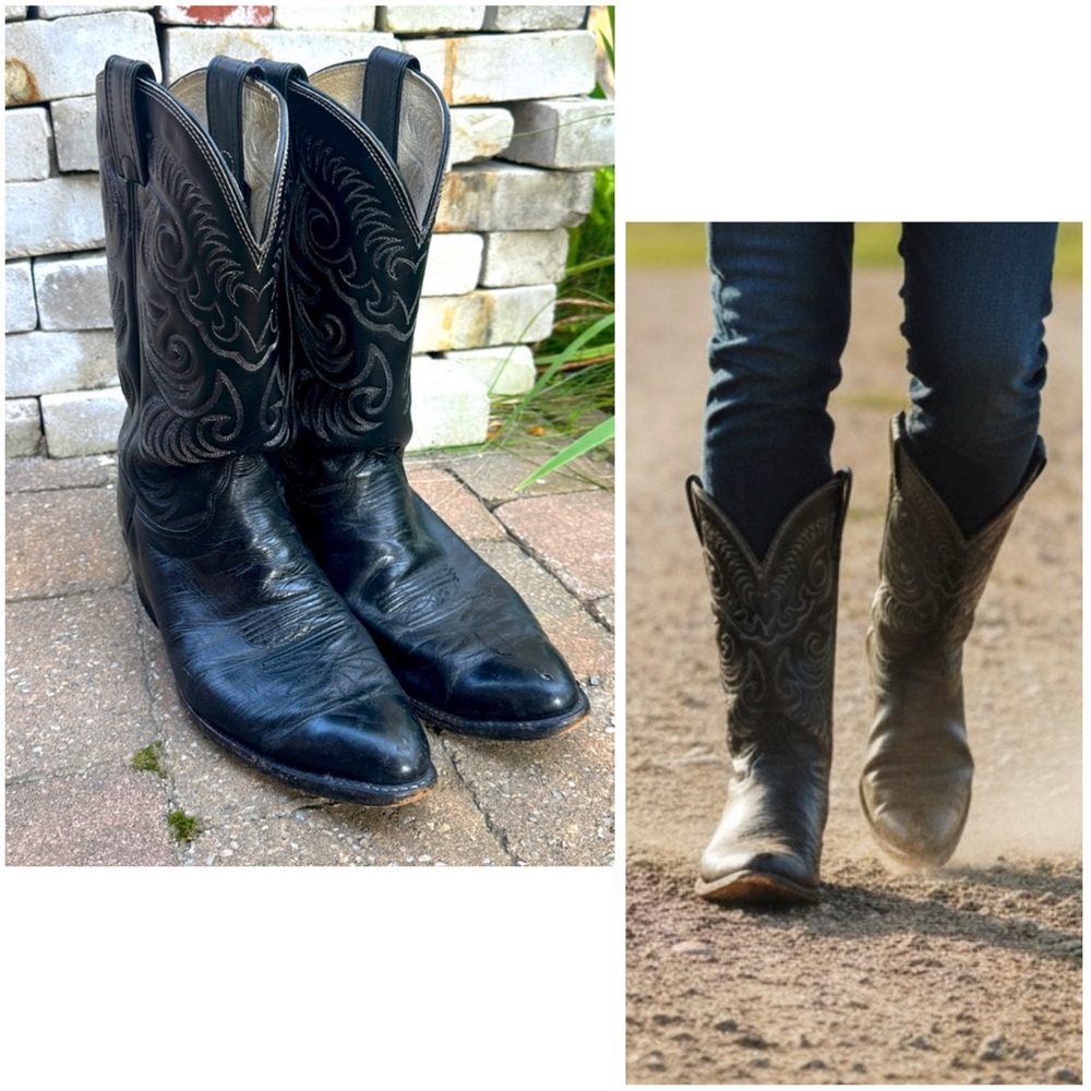 OLATHE BLACK LEATHER WESTERN COWBOY BOOTS FESTIVAL RETRO COSTUME 11 US